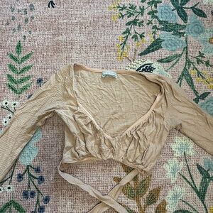 Urban Outfitters Long Sleeve Wrap Crop Top baby pink